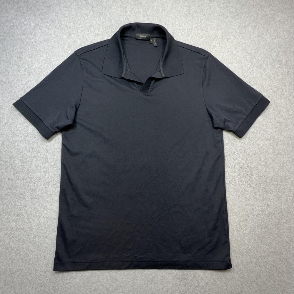 Theory Polo Shirt Mens Medium Navy Blue Spread Collar Short Sleeve Performance